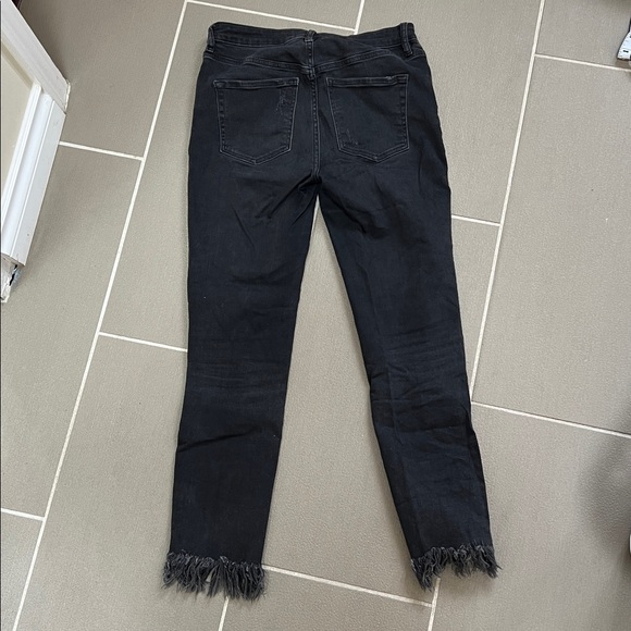 Free People Black Distressed Women's Jeans with Frayed Hem - Picture 6 of 6